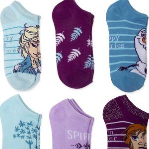 Disney Frozen 2 Girls No Show Socks 6-PCK M(10.5T-4Y), L (4Y-10Y)